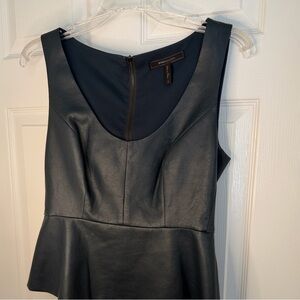 BCBGMAXAZRIA Faux Leather Peplum Top Sleeveless Teal Blue S
